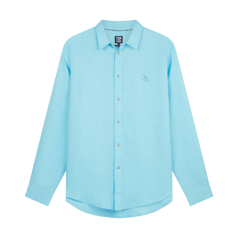 Swim Shorts | Sky Blue Linen Shirt | Long Sleeve