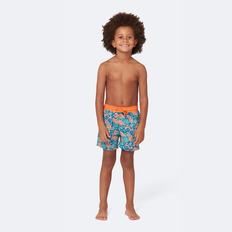 Boys Swim Shorts Blue Orange Botanical Tom Teddy