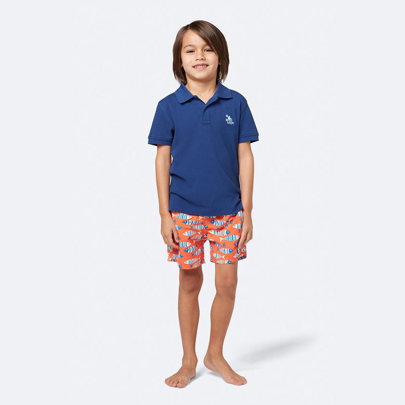 Boys Swim Shorts | Orange Striped Fish | Tom & Teddy UK