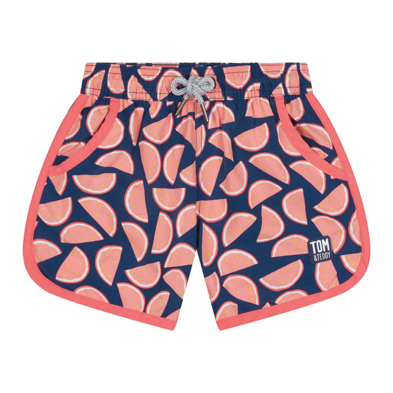 Girls' Swim Shorts, Navy & Pink Watermelons