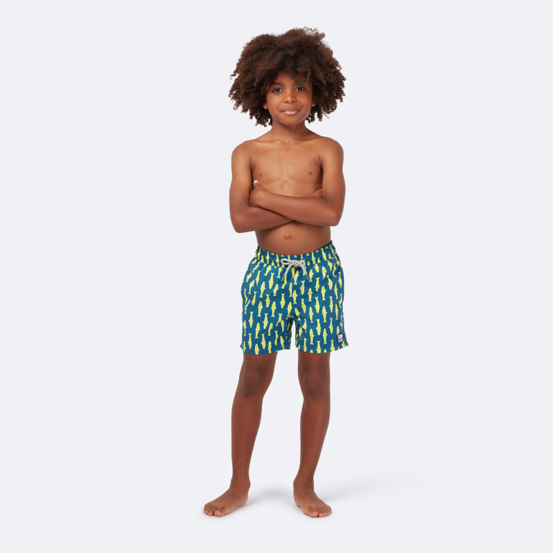 Boys' Swim Shorts Navy Yellow Sardines Tom Teddy