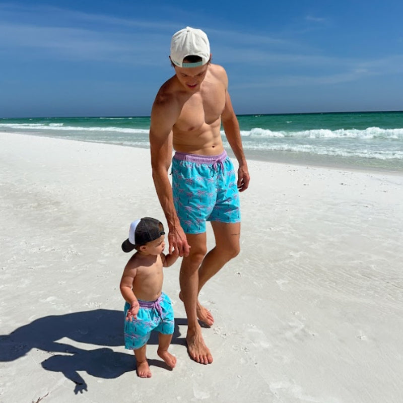 Father Son Matching Swim Shorts Set Lavender Blue Tom Teddy