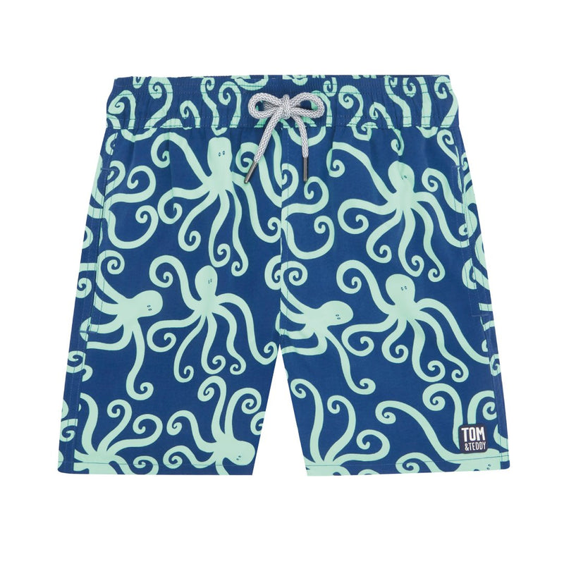 Boys Swim Shorts | Navy & Mint Octopus | Tom & Teddy