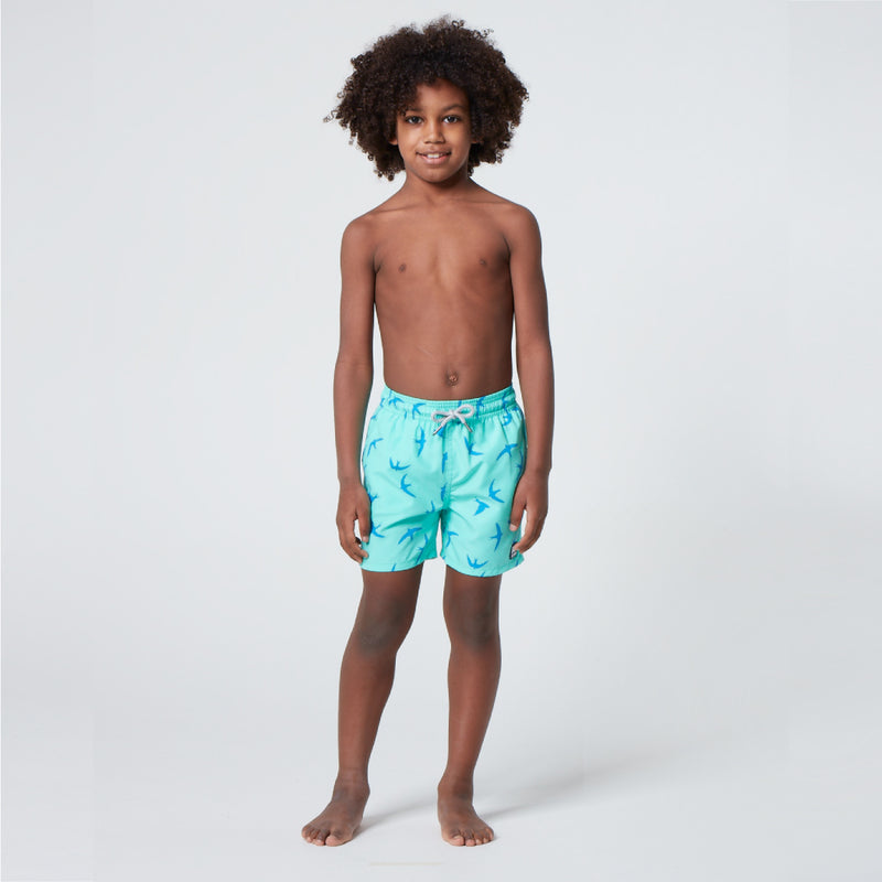 Boys' Swim Shorts | Aqua Green Birds | Tom & Teddy