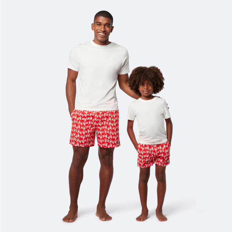 Father & Son Matching Swim Shorts, Red & White Turtles Set