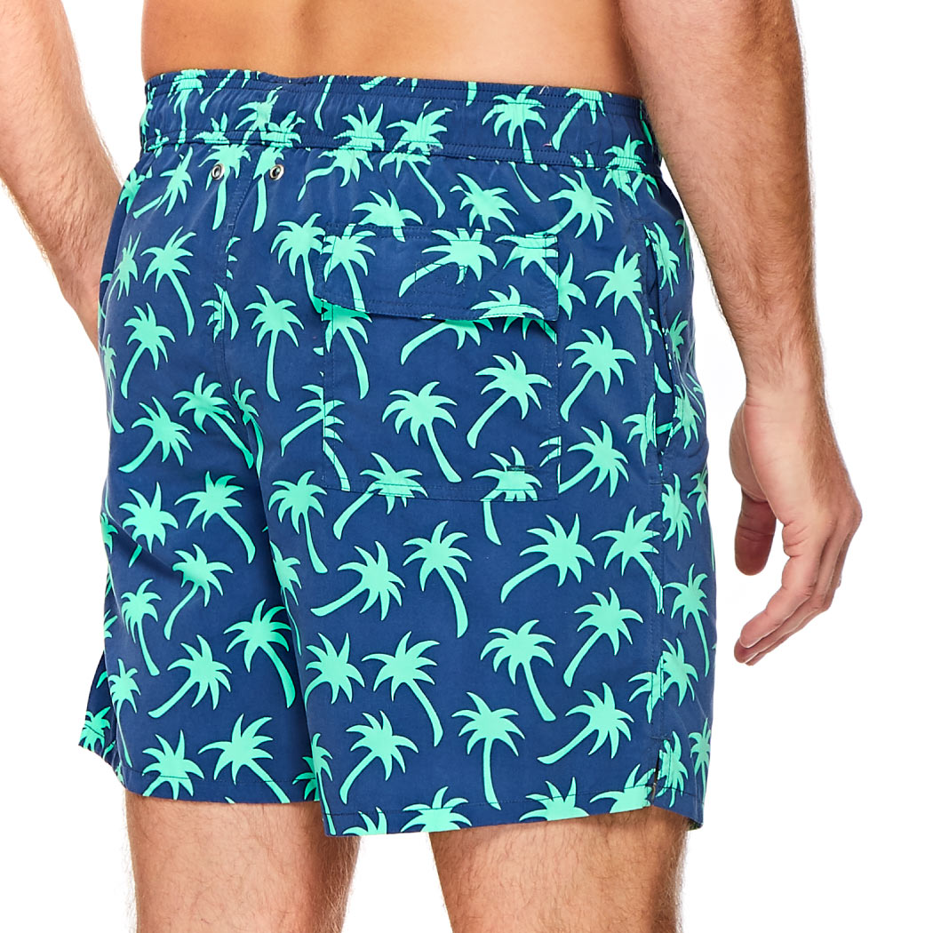 Mens Swim Shorts | Navy & Spring Green Palms | Tom & Teddy
