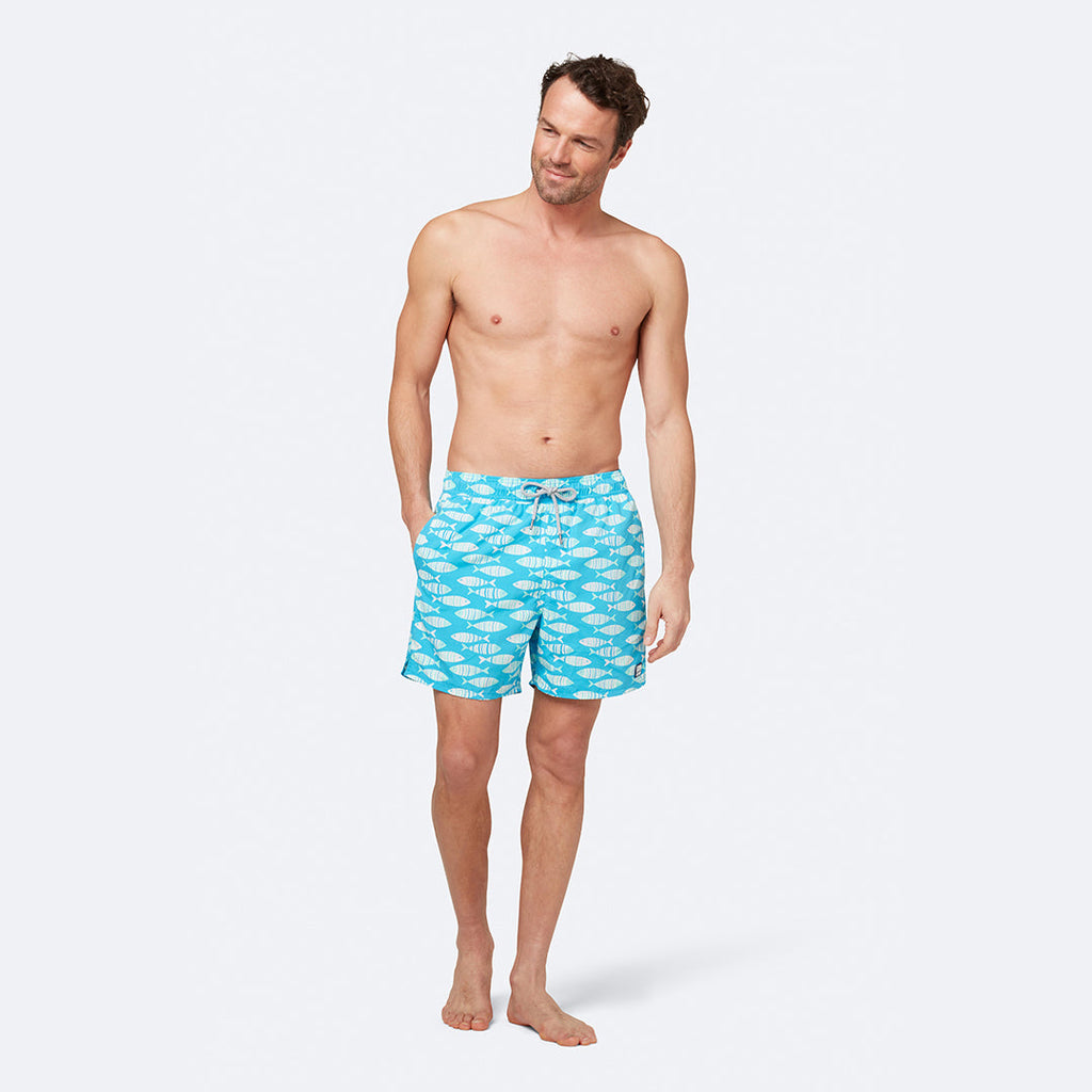 Men\'s Swim Shorts | Blue Striped Fish | Tom & Teddy