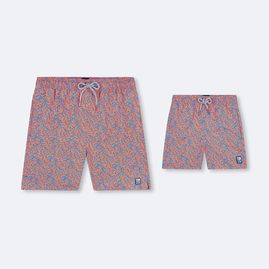 Father and Son Matching Swim Shorts Set, Navy & Aqua Whales
