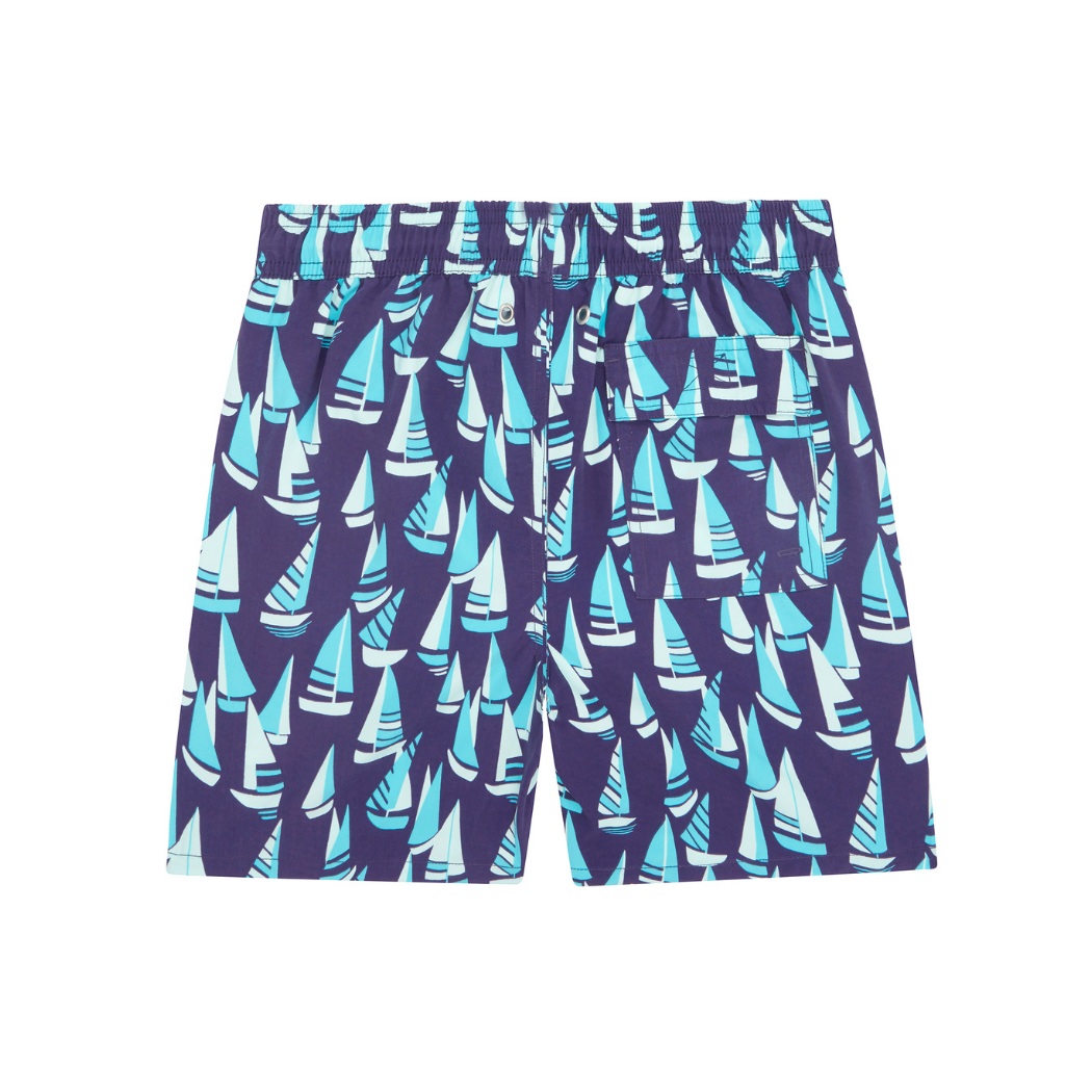 Boys Swim Shorts | Mulberry & Sky Blue Boats | Tom & Teddy