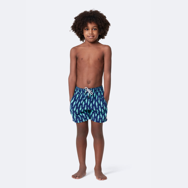 Boys' Swim Shorts | Ink Blue & Green Sardines | Tom & Teddy