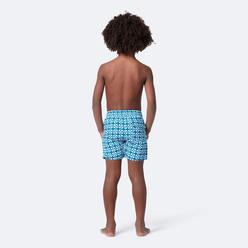 Boys' Swim Shorts | Teal & White Mediterranean Tiles | Tom & Teddy